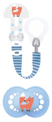 MAM Ciuccio Naturale Originale dai 18 Mesi in su con Clip per Ciuccio - Colore: Blu volpe