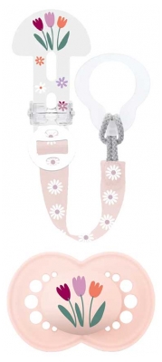 MAM Tetina Original Natura 18 Luni și + cu Clemă pentru Suzete - Culoare: Trandafir Fleurs