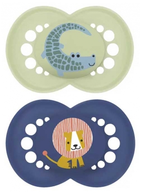 MAM 2 Sucettes Original Animaux 18 Mois et + - Modèle : Crocodile et Lion