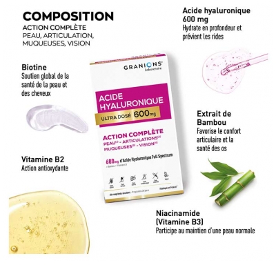 Granions Acide Hyaluronique Ultra Dosé 600 mg 60 Comprimés Sécables