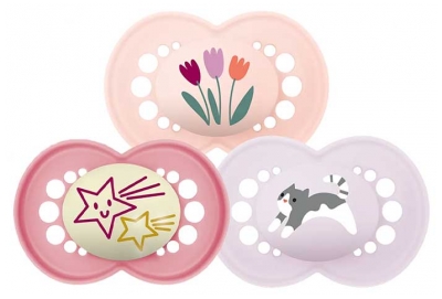 MAM 2 Soothers Original Nature + 1 Sucette Original Nuit 18 Months and Over - Model: Pink/Mauve