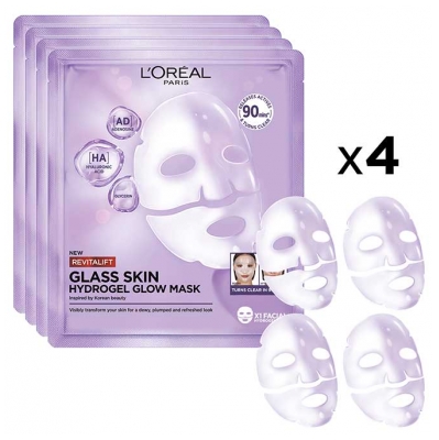L'Oréal Paris Revitalift Filler Mască Hidrogel Luminozitate Efect Glass Skin 4 Măști