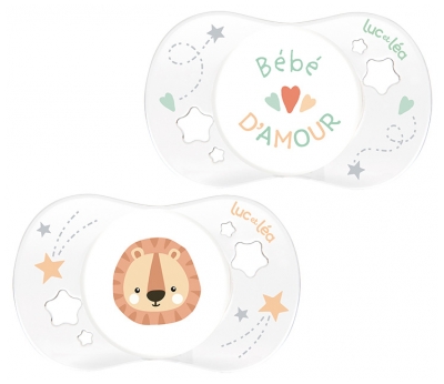 Luc et Léa Essentiel Naissance 2 Sucettes Anatomiques Collerette Confort + 0-2 Mois - Model: Bébé d'Amour i Leo