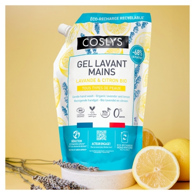 Coslys Gel Lavant Mains Lavande & Citron Bio Éco-Recharge 1 L