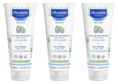Mustela Gel Limpiador 2en1 al Aguacate Lote de 3 x 200 ml