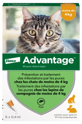 Advantage 40 šķīdums kaķiem un trušiem līdz 4 kg noņemšanai 6 pipetes