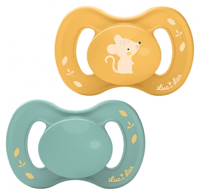 Luc et Léa Nature 2 Sucettes Anatomiques Téterelle Extra-Fine 18+ Mois - Modèle : Jeune Souris et Bleu