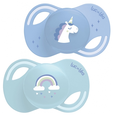 Collezione Luc et Léa 2 Succhietti Anatomici Tettarella Extra-Fine 18 Mesi e + - Modello: Unicorno e arcobaleno