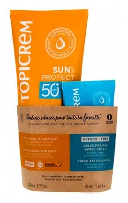 Topicrem Sun Protect Lait Solaire Hydratant SPF50+ 200 ml + Gelée Fraîche Après-Soleil 50 ml Offert