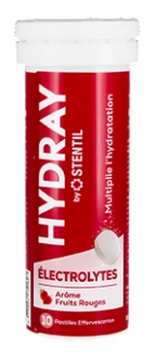 Stentil HYDRAY Électrolytes Solution d'Hydratation 10 Pastilles Effervescentes - Arôme : Fruits Rouge
