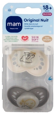 MAM 2 Sucettes Original Nuit 18 Mois et + - Modèle : Lapin et Nuage