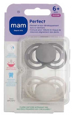 MAM 2 Sucettes Perfect Tendance 6 Mois et + - Couleur : Gris et Blanc