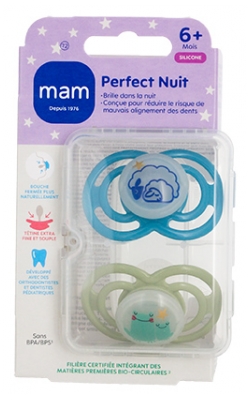 MAM 2 Sucettes Perfect Nuit 6 Mois et + - Modèle : Moutons et Grenouilles