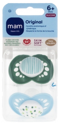 MAM 2 Lollipops Original Classic 6 Mesi e Oltre - Modello: Strisce verdi e pois blu