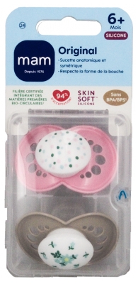 MAM 2 Lollipops Original Classic 6 Mesi e Oltre - Modello: Puntini rosa e fiori beige