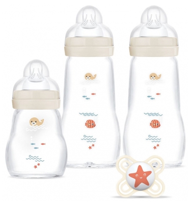 MAM 3 Biberons in Vetro e 1 Ciuccio Mon Premier Coffret 0 Mois et + (Nuovo di zecca con imballaggio danneggiato)