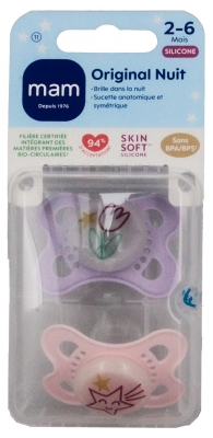MAM 2 Sucettes Original Nuit 2-6 Mois - Modèle : Fleur et Étoile