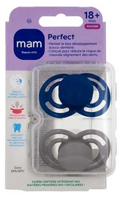 MAM 2 Soothers Perfect Trend 18 Months and + - Colour: Navy blue and Grey