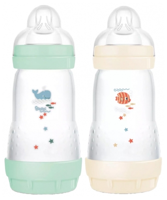 MAM 2 Baby Bottles Easy Start 260 ml 2 Months and + Flow 2 - Colour: Mint/Cotton