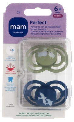 MAM 2 Sucettes Perfect Animaux 6 Mois et + - Modèle : Moutons et Colombes