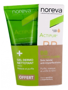 Noreva Actipur BB Crème Teintée 30 ml + Gel Dermo-Nettoyant 100 ml Offert - Teinte : Claire