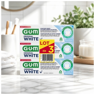 GUM Dentifricio Original White Set di 3 x 75 ml