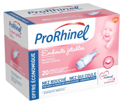 ProRhinel 20 minkštų vienkartinių antgalių kūdikių nosies aspiratoriui