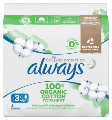 Always Cotton Protection 8 Serviettes Hygiéniques Taille 3 Night