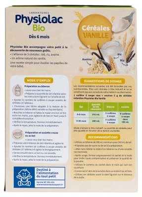 Physiolac Bio Céréales Vanille Dès 6 Mois 200 g
