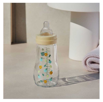 MAM Premium Glass Bottle 260ml 2 Months and + Flow 2 - Colour: White