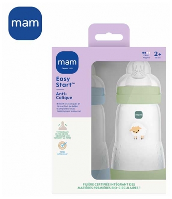 MAM 2 Baby Bottles Easy Start 260 ml 2 Months and + Flow 2 - Colour: Ocean/Sand