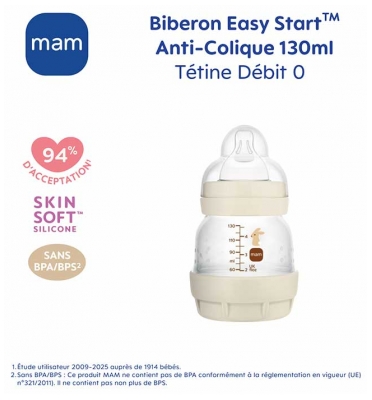 MAM Biberon Easy Start 130 ml 0 Mois Débit 0 Extra Lent - Modèle : Sable