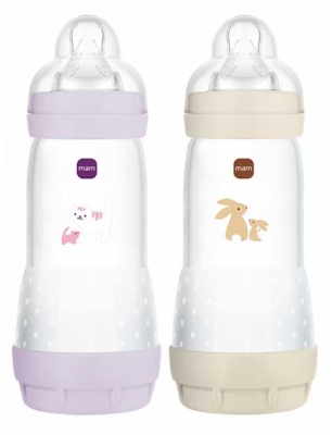 MAM 2 Biberon Easy Start 320 ml 4 Luni și + Debit 3 - Culoare: Lila / nisip