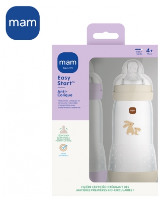 MAM 2 Bottiglie per L'alimentazione Easy Start 320 ml 4 Mesi e + Flusso 3 - Colore: Lilla/Sabbia