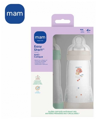 MAM 2 Baby Bottles Easy Start 320 ml 4 Months and + Flow 3 - Colour: Mint/Cotton