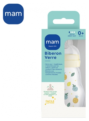 MAM Biberon Verre Premium 170 ml 0 Mois et + Débit 1 - Modèle : Cocktail de Fruits