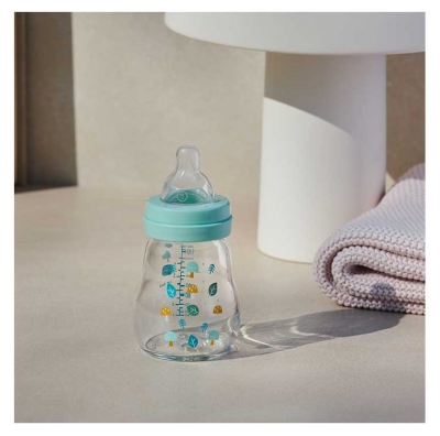 MAM Premium Glass Bottle 170ml 0 Month + Flow 1 - Model: Bear and Hedgehog