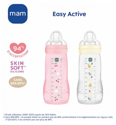 MAM Easy Active 2 Biberons 2ème Âge 330 ml 6 Mois et + Débit Très Rapide