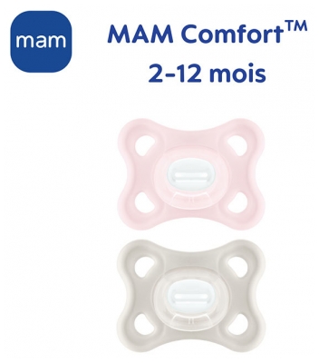 MAM Comfort 2 Sucettes Silicone 2-12 Mois - Couleur : Rose et Beige