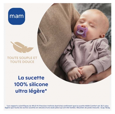 MAM Comfort 2 Sucettes Silicone 2-12 Mois - Couleur : Rose et Beige
