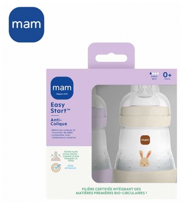 MAM 2 Biberon Easy Start 160 ml 0 Mesi e + Flusso 1 Lento - Colore: Lilla/Sabbia