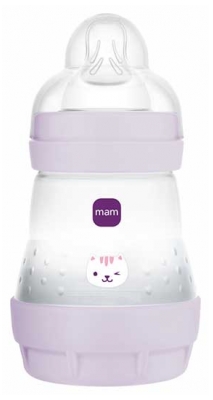 MAM Biberon Easy Start 160 ml 0 Mois et + Débit 1 Lent - Couleur : Mauve Chat