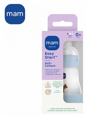 MAM Biberon Easy Start 160 ml 0 Mois et + Débit 1 Lent - Couleur : Bleu Renard