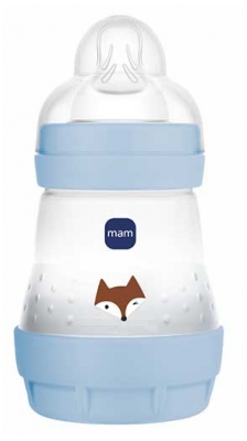 MAM Biberon Easy Start 160 ml 0 Mois et + Débit 1 Lent - Couleur : Bleu Renard