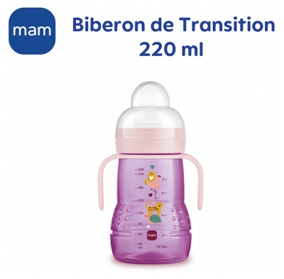 MAM Biberon de Transition 220 ml 4 Mois et + - Couleur : Rose