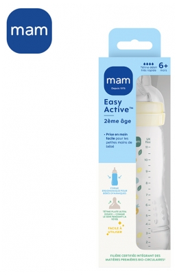 MAM Easy Active Biberon 2ème Âge 330 ml 6 Mois et + Débit Très Rapide - Couleur : Pearl