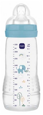 MAM Easy Active Biberon 2ème Âge 330 ml 6 Mois et + Débit Très Rapide - Couleur : Bleu