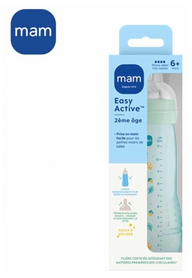 MAM Biberon Easy Active 2a Età 330 ml 6 Mesi e + Flusso Molto Veloce - Colore: Verde acqua