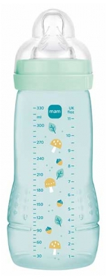 MAM Easy Active Biberon 2ème Âge 330 ml 6 Mois et + Débit Très Rapide - Couleur : Vert d'Eau