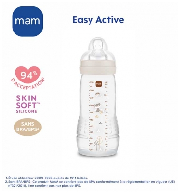 MAM Easy Active Biberon 2ème Âge 330 ml 6 Mois et + Débit Très Rapide